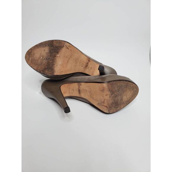 Kors Michael Kors Grey Suede Slingback Peep Toe Platform Heels Leather Slouchy - Picture 5 of 8